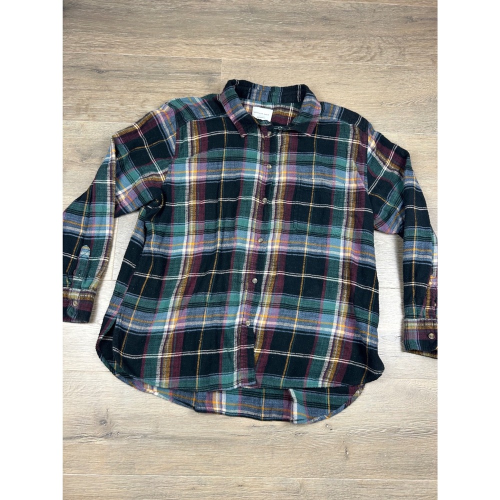 American Eagle Boyfriend Fit Flannel Shirt XL Green Plaid Button Down Top